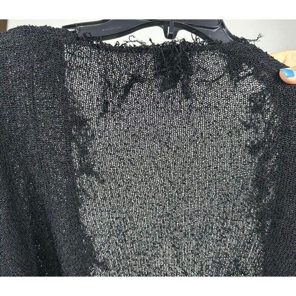 Chicos Size 3 XL 16 Womens Black Cardigan Sweater Mother of Pearl Buttons Fringe - Picture 11 of 11